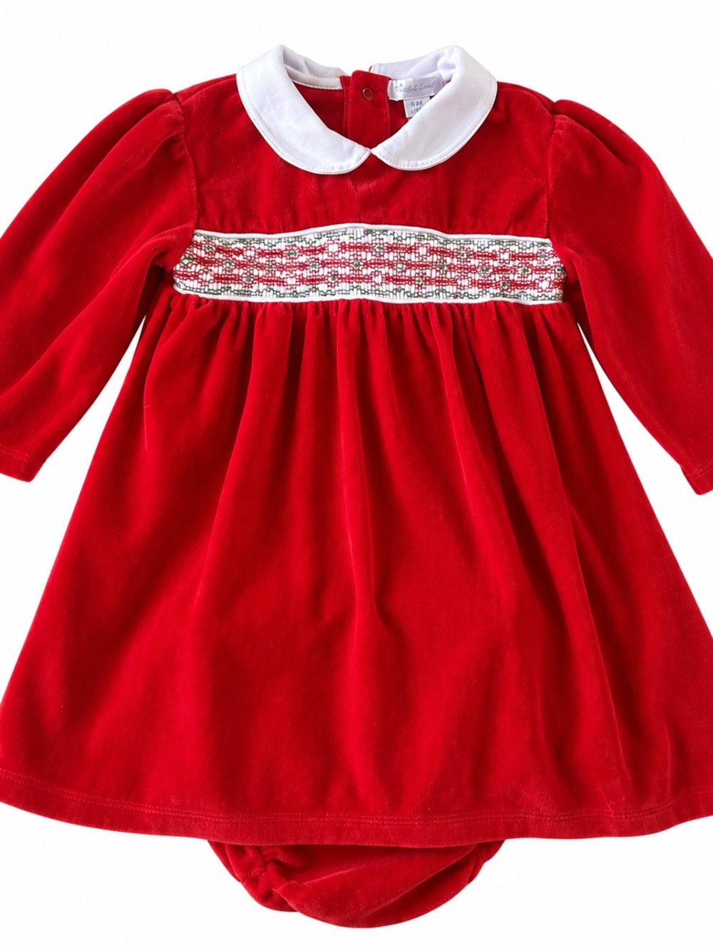 Kissy Kissy Red Velour Smocked Christmas Dress Bloomer Set 18-24M